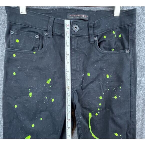 M Society Politically Incorrect Jeans Mens 32 Skinny Black Green Paint Splatter - Picture 6 of 8
